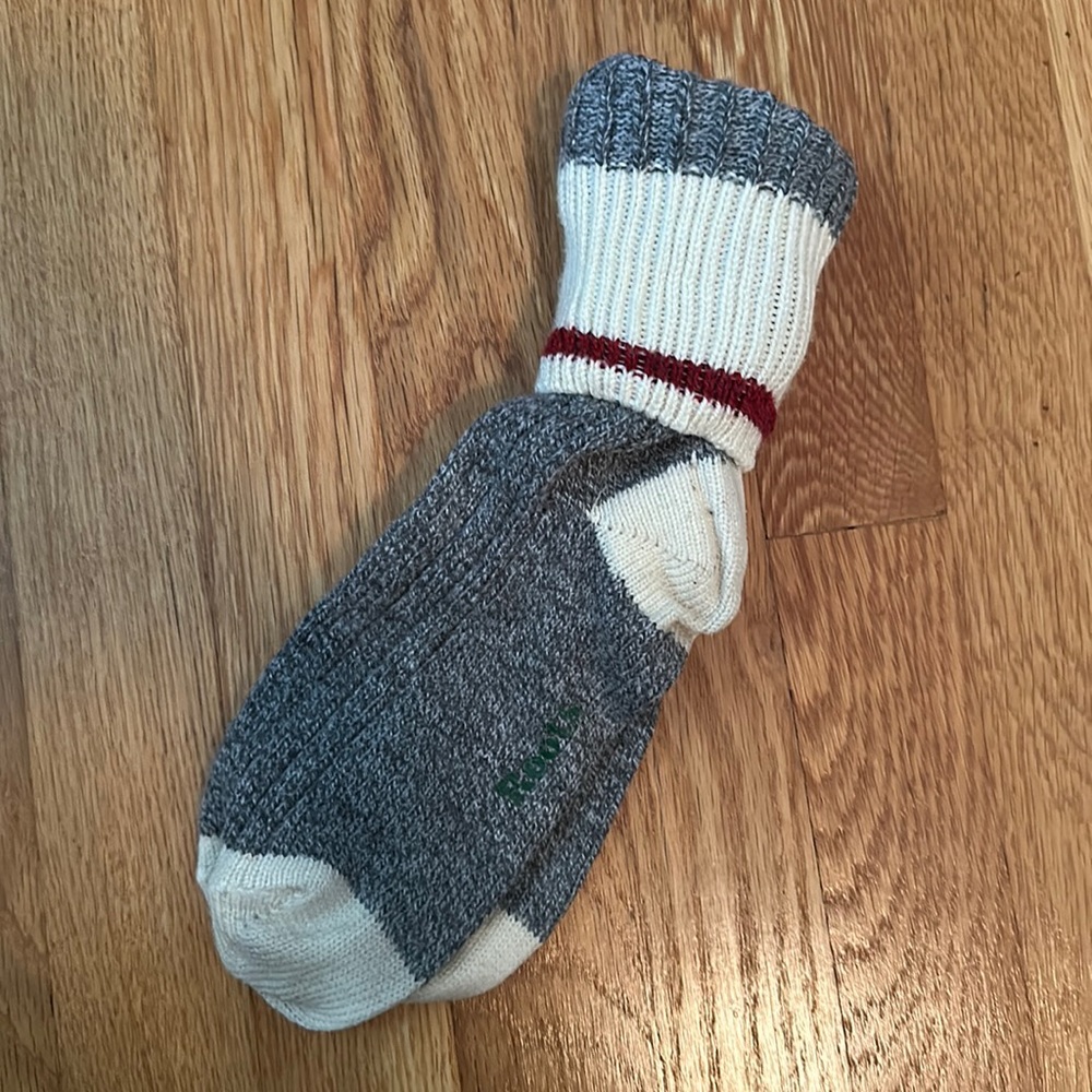 Roots ski socks- grey, cream, & red